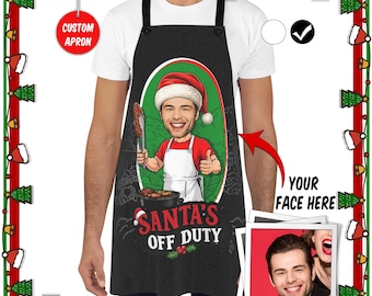 Personalized Christmas Apron with Face, Custom Photo BBQ Apron, Grill Master Santa Gift, Funny Gift for Dad, Xmas 2026 Gift