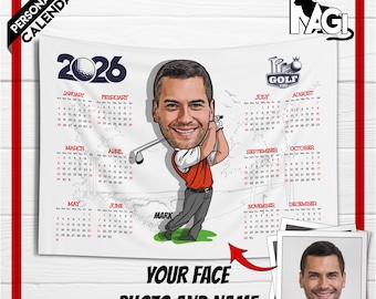 Personalized Golf 2026 Calendar, Custom Baseball, Volleyball, Tennis, Football, Basketball,  Surf, Soccer, Hockey Tapestry Calendar for 2026