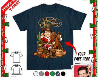 Personalized TX Cowboy Christmas T-shirt, Sweatshirt, Custom Cowboy Santa Photo Tee, Texas Gift