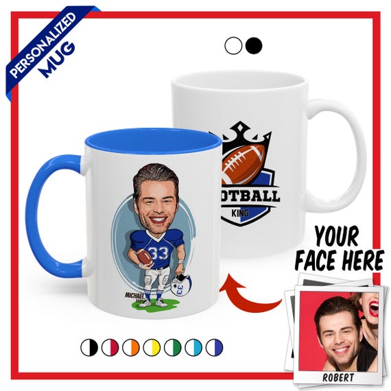 Personalized American football Mug, Custom Caricature Football Coffee Cup, Perfect Gift For Football Champion, Personalized Mug For Him