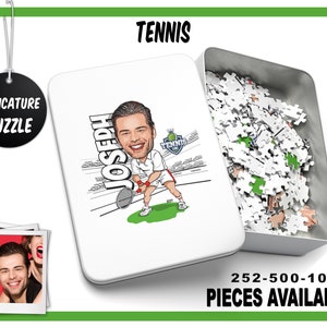Personalized Tennis Caricature Puzzle, Custom Tennis Player Puzzle with Box, Custom Jigsaw Puzzle, Perfect Birthday Gift, 5 Sizes Available