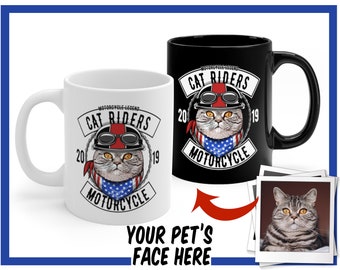 Custom Motorcycle Legends Cat Coffee Mug, Personalized Pet Mug, Coffee Cup, Mug With Picture, Customized Caricaturized Mug, Birthday Gift