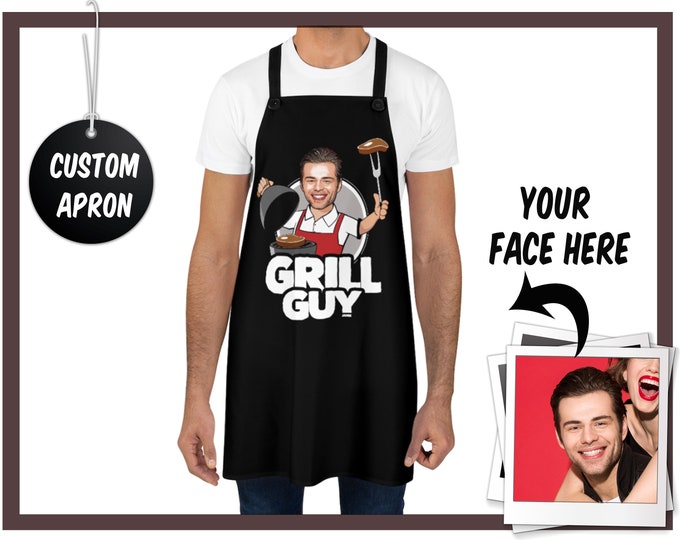 Personalized BBQ Apron, Grill Guy Apron, Custom Apron for Man, Perfect Gift for Dad, Custom Photo Apron, Perfect Gift for Boyfriend, Funny