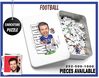 Personalized American Football Caricature Puzzle, Custom Football Puzzle with Box, Custom Jigsaw Puzzle, Birthday Gift, 3 Sizes Available