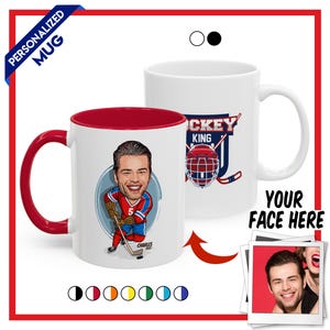 Personalized Ice Hockey Mug, Custom Caricature Hockey Cup, Perfect Gift For Hockey Champion, Customized Mug For Him, Custom Caricature Gift image 1