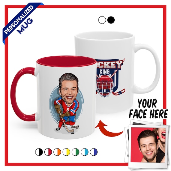 Personalized Ice Hockey Mug, Custom Caricature Hockey Cup, Perfect Gift For Hockey Champion, Customized Mug For Him, Custom Caricature Gift