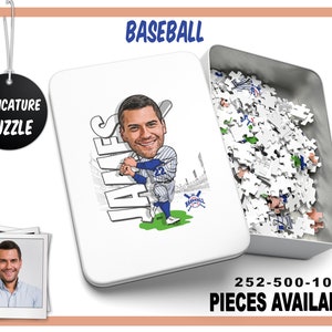Personalized Baseball Caricature Puzzle, Custom Baseball Puzzle with Box, Custom Jigsaw Puzzle, Perfect Gift for Birthday, 5 Sizes Available