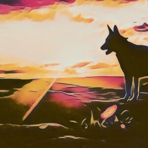 German Shepherd Dog Greetings Card: Northumberland Landscape