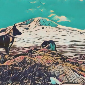 German Shepherd Dog Art Greetings Card: Northumberland Landscape