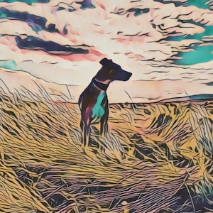 Greyhound/Lurcher Dog Art Greetings Card: Northumberland Landscape