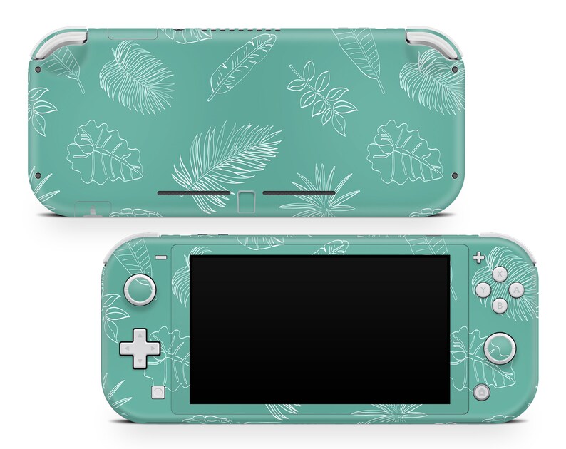 Turquoise Nintendo Switch Lite Vinyl Skin White Leaves Pattern Etsy