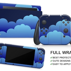 Deep Blue Sky Nintendo Switch Vinyl Skin Cartoon Dark Blue Clouds Joy Cons Sticker Cloudy Sky Pattern Nintendo Console Dock Controller Decal