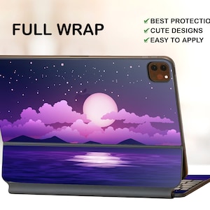 Violett Mondlicht Nacht Muster iPad 11&quot; Gen 1/2/3 Magic Keyboard Vinyl Skin Smart Keyboard iPad Pro 12.9&quot; Gen3/4/5 Decal iPad 2021 Keyboard