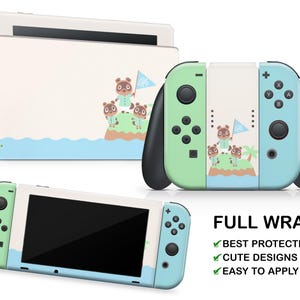 Nintendo Switch 2 Animal Crossing New Horizons Nintendo Switch Vinyl Skin Green Blue Solid Colors Joy Cons Nintendo Console Dock Skin