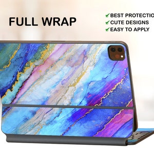 Blue Gold Colorful Marble iPad 11&quot; Gen 1/2/3 Magic Keyboard Vinyl Skin Smart Keyboard iPad Pro 12.9&quot; Gen3/4/5 Decal iPad 2021 Magic Keyboard
