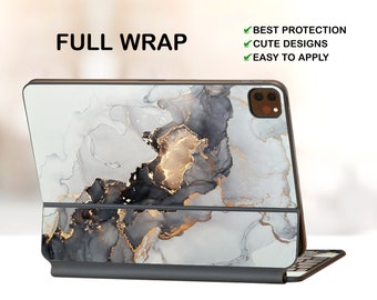 Oro Negro Aceite Mármol iPad 11" Gen 1/2/3 Magic Keyboard Vinilo Piel Smart Keyboard iPad Pro 12.9" Gen3/4/5 Calcomanía iPad 2021 Teclado Pegatina