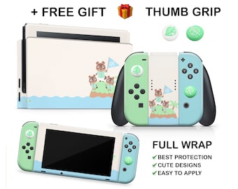 Animal Crossing New Horizons + Thumb Grip Caps GIFT Nintendo Switch Vinyl Skin Green Blue Solid Colors Joy Cons Nintendo Console Dock Skin