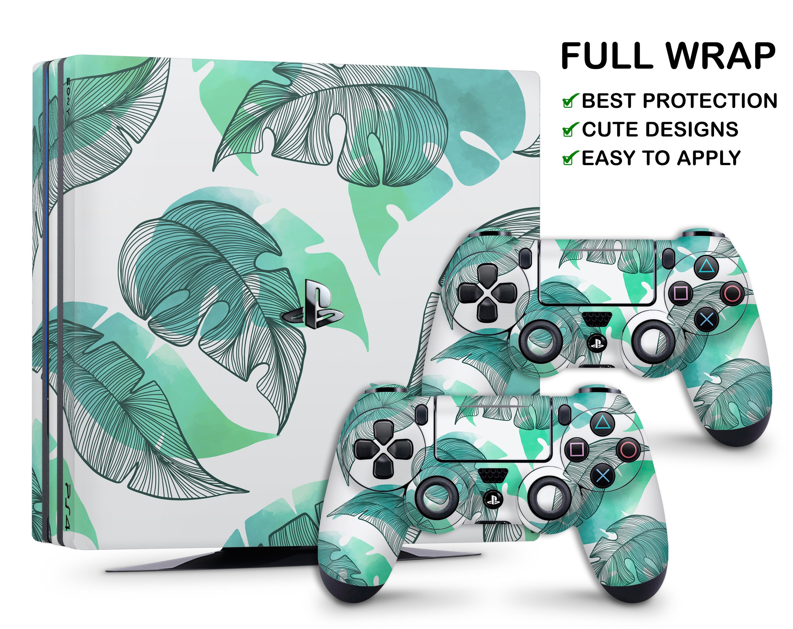 Tropical Leaves Neon Skin for the PS4 Controller Fits Both Dualshock 4 and Dualshock  4 V2 