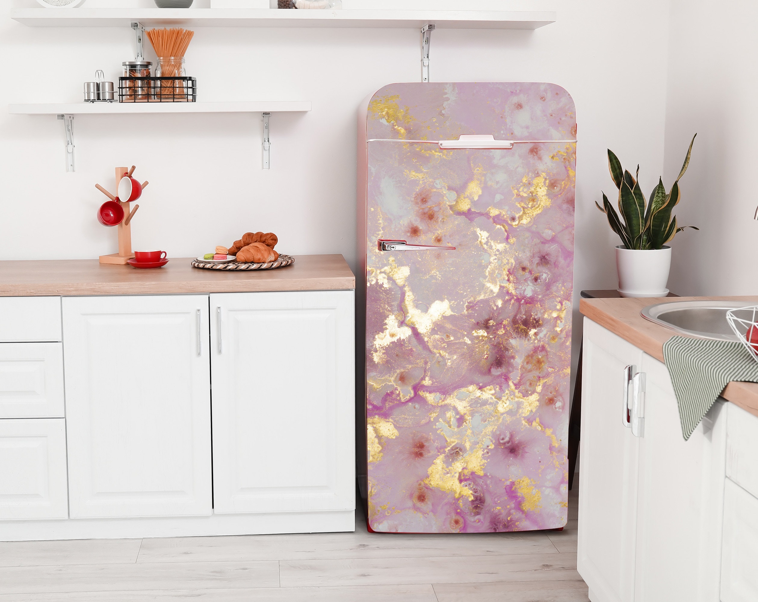 Boho Fridge Wrap Leaves Refrigerator Wrap Vinyl Side by Side Brown Teal  Decorative Top Bottom Freezer Decals Self Adhesive Kitchen Decor 