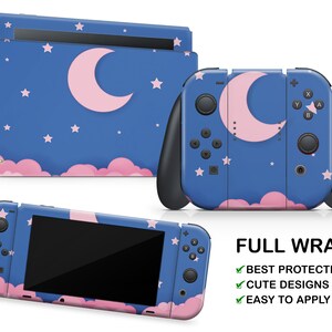 Starlight Night Nintendo Switch Skin Cartoon Pink Clouds Gamer Joy Cons Sticker Blue Lunar Sky With Stars Console Dock Controller Vinyl Skin