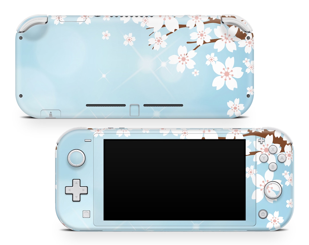 Light Blue Nintendo Switch Lite Vinyl Skin Japan Sakura Pattern Light Blue Nintendo Switch Lite Vinyl Skin Japan Sakura Pattern
