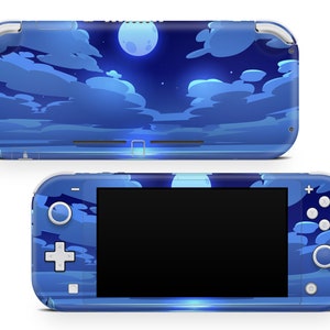 Tiefblau Mondschein Himmel Nintendo Switch Lite Vinyl Haut Cartoon blaue Wolken Nintendo Lite Aufkleber Lunar Path Muster Gaming Controller Aufkleber
