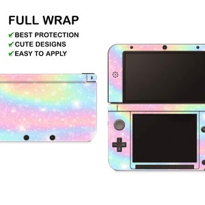 Light Bright Marble Pattern Nintendo 3DS XL Vinyl Skin Blue Sparkles Abstract Decal Nintendo New 3DS XL Sticker Pink Colorful Rainbow Decal