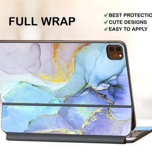 Blue Abstract Marble iPad 11&quot; Gen 1/2/3 Magic Keyboard Vinyl Skin Smart Keyboard iPad Pro 12.9&quot; Gen3/4/5 Decal iPad 2021 Keyboard Sticker