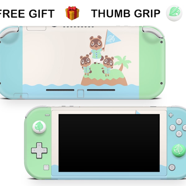 Animal Crossing New Horizons + Thumb Grip Caps GIFT Nintendo Switch Lite Vinyl Skin Green Blue Solid Colors Nintendo Lite Skin Switch Decal