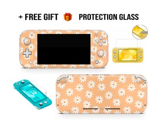 Skins Nintendo Switch Lite, Thumb Grips, PROTECTION GLASS Light Orange Сhamomile Pattern Decal Nintendo Lite Stickers