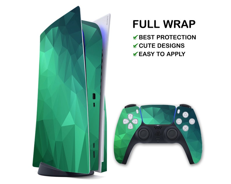 Playstation 4 Pro Green Low Poly Skin PS5 Geometric Sticker Playstation