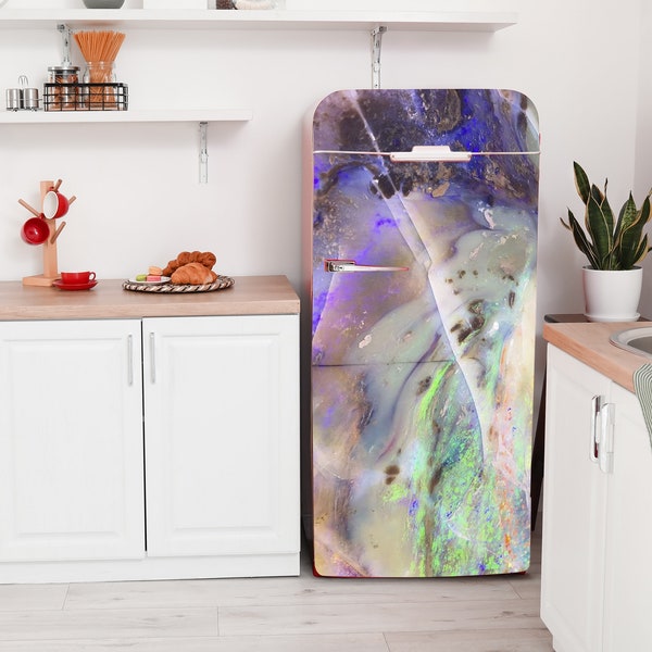 Colorful Abalone Shell Marble Refrigerator Skin Holographic Fridge Sticker Kitchen Decor Vinyl Wrap Fridge Vinyl Cover Kitchen Wall Art