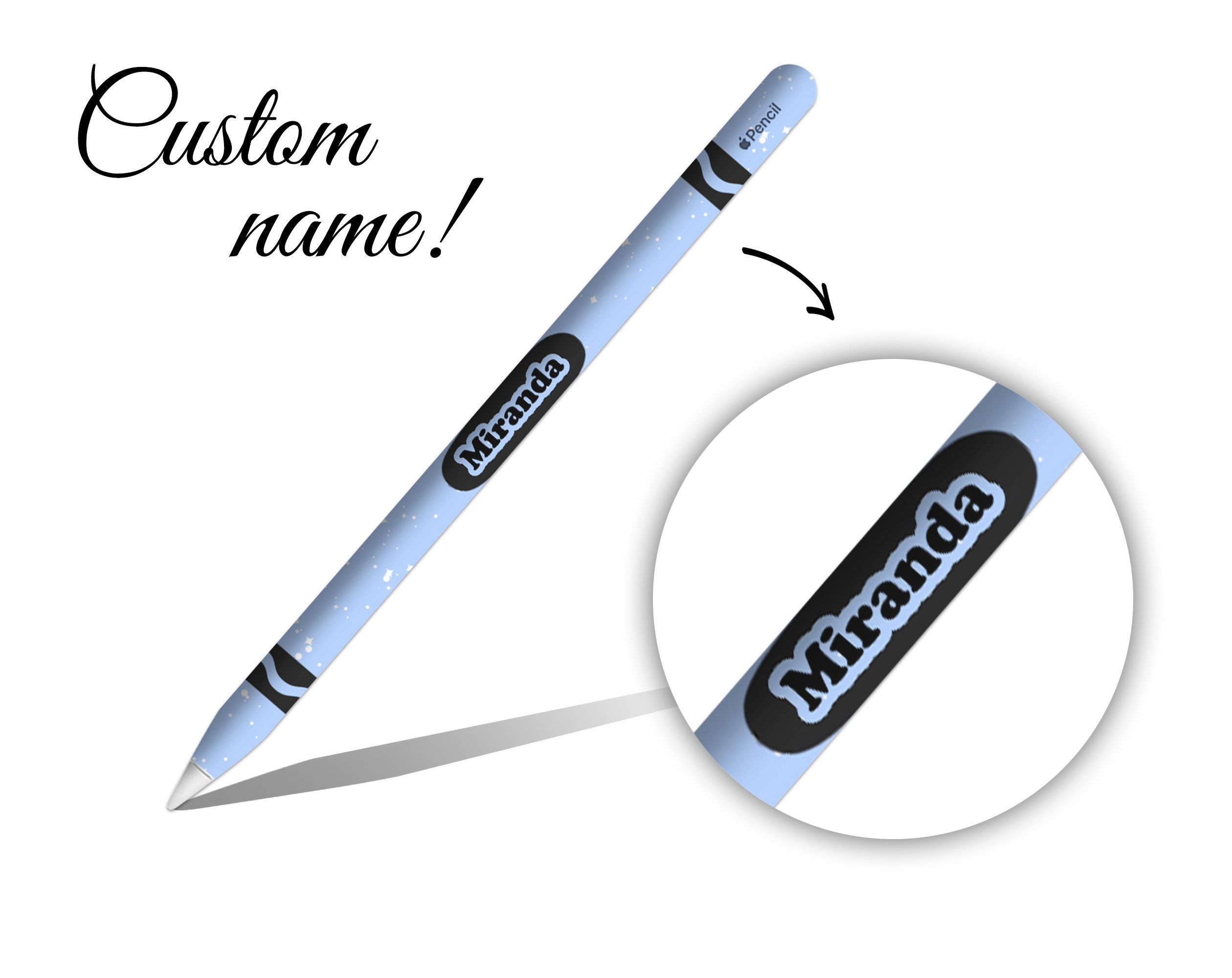 Light Blue Crayon Custom Name Pattern Apple Pencil 1st 2nd
