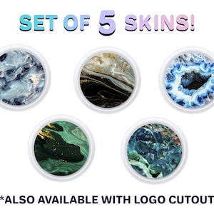 SET of 5 SKINS Apple Air Tag Tracker Vinyl Skin Gemstones Blue Marble Pattern Double Side AirTag With Apple Logo Full Coverage Sticker Decal
