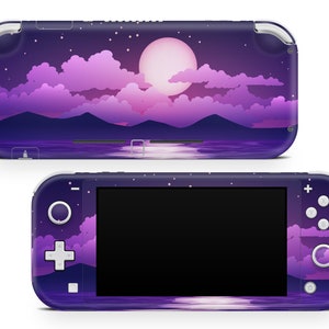 Deep Violet Moonlight Sky Nintendo Switch Lite Vinyl Skin Cartoon Clouds Nintendo Lite Sticker Mountains Lunar Path Pattern Controller Decal