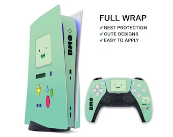 Playstation 5 Pro Adventure Time Beemo BMO Skin PS5 Beemo BMO Pattern Sticker Playstation 4 Slim Controllers Vinyl PS 4 Console Green Decal