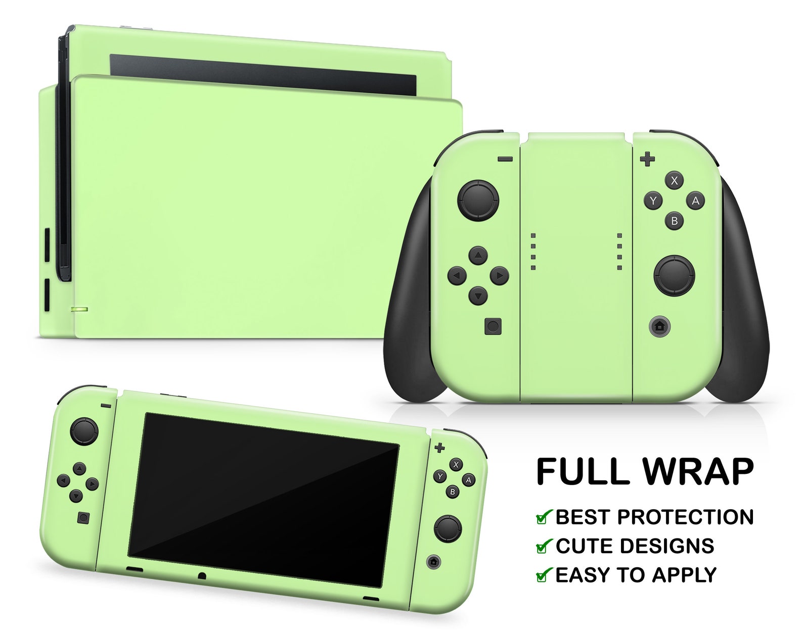 Light Green Solid Color Pattern Nintendo Switch Vinyl Skin Custom
