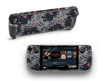 Black Waves Sakura Flowers Pattern Steam Deck Vinyl Skin Colorful Marble Gaming Skin Steam Deck Console Sticker Videogames Steam Controller