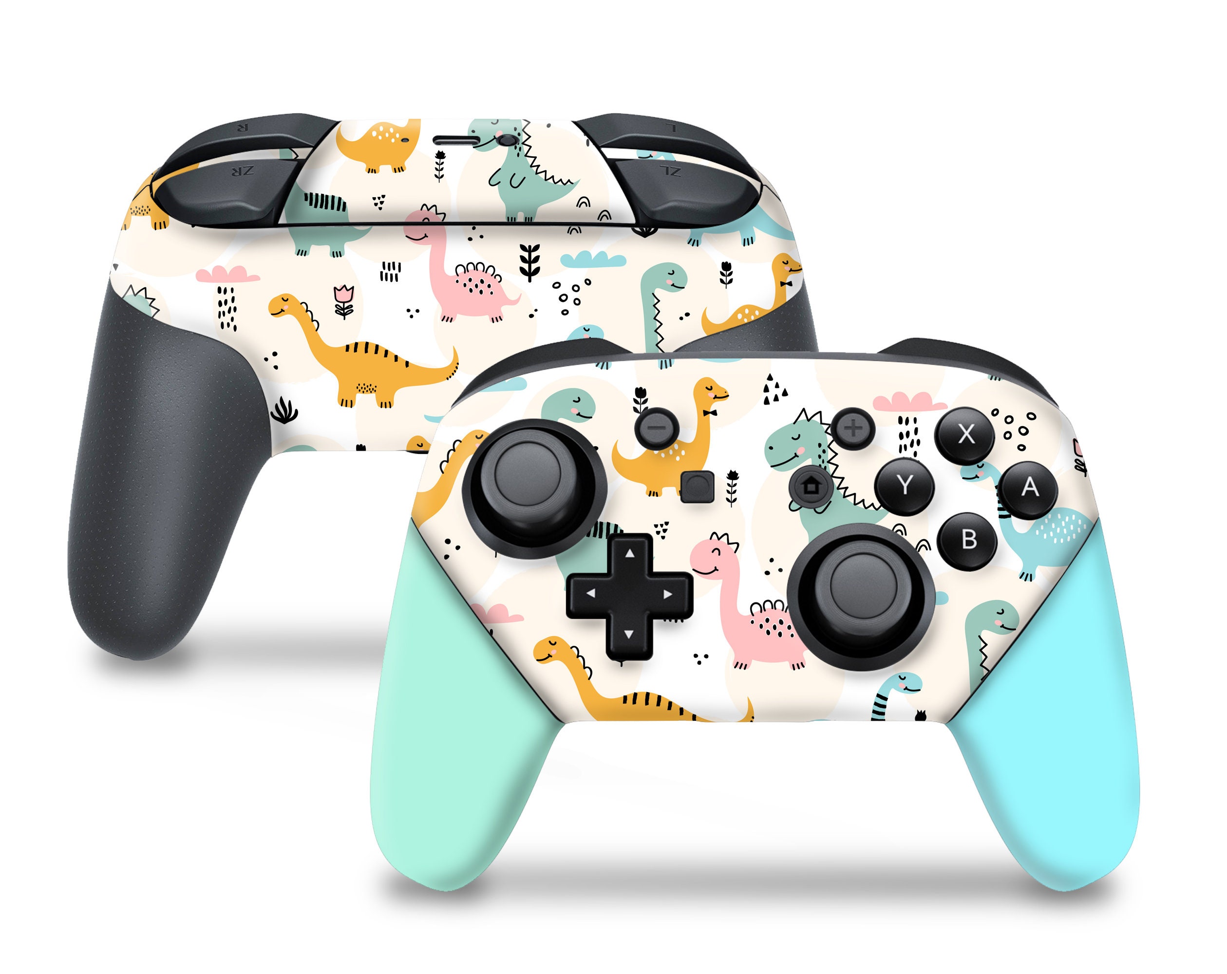 Turquoise Solid Dino Pattern Nintendo Switch Pro Controller Vinyl Skin