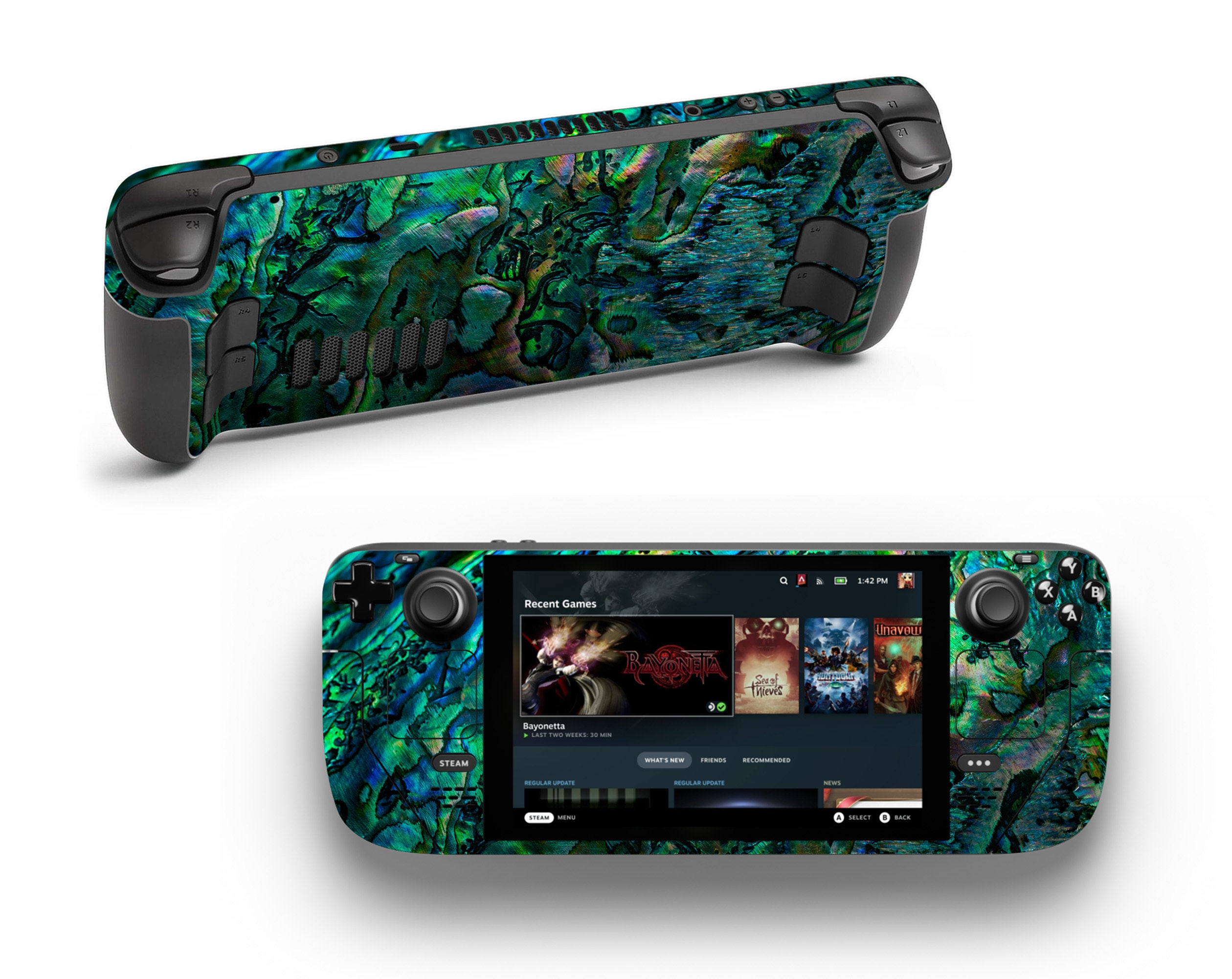 Green Abalone Shell Holographic Pattern Steam Deck Vinyl Skin Colorful Abstract Pearl Gaming Steam Deck Skin Videogames Steam Controller