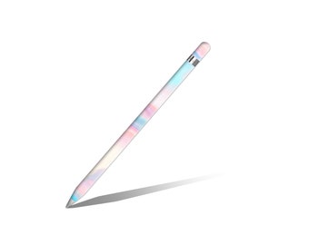 May include: A white Apple Pencil with a colorful, pastel-colored design. The design features pink, blue, and white swirls.