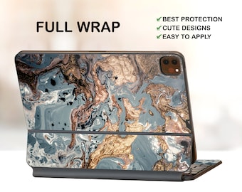 May include: A full wrap skin for a tablet, featuring a blue, gold, and white marble design. The text "FULL WRAP" is visible at the top of the image. The skin is designed to protect the tablet and is easy to apply.