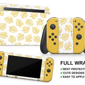 Nintendo Switch 2 vinylklistermärke med gula lövmönster, gult enfärgat Joy-Cons-skin, lövkonstklistermärke, Nintendo Controller-konsoldocka