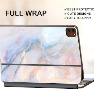 Pink Holographic Marble iPad 11&quot; Gen 1/2/3 Magic Keyboard Vinyl Skin Smart Keyboard iPad Pro 12.9&quot; Gen3/4/5 Decal iPad 2021 Magic Keyboard