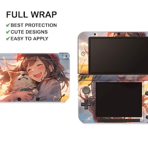 Nintendo New 3DS Girl with Cat Skins Nintendo 3DS XL Vinyl Skin Wrap Full Coverage, Easy Application, Cute Design 3DS Console