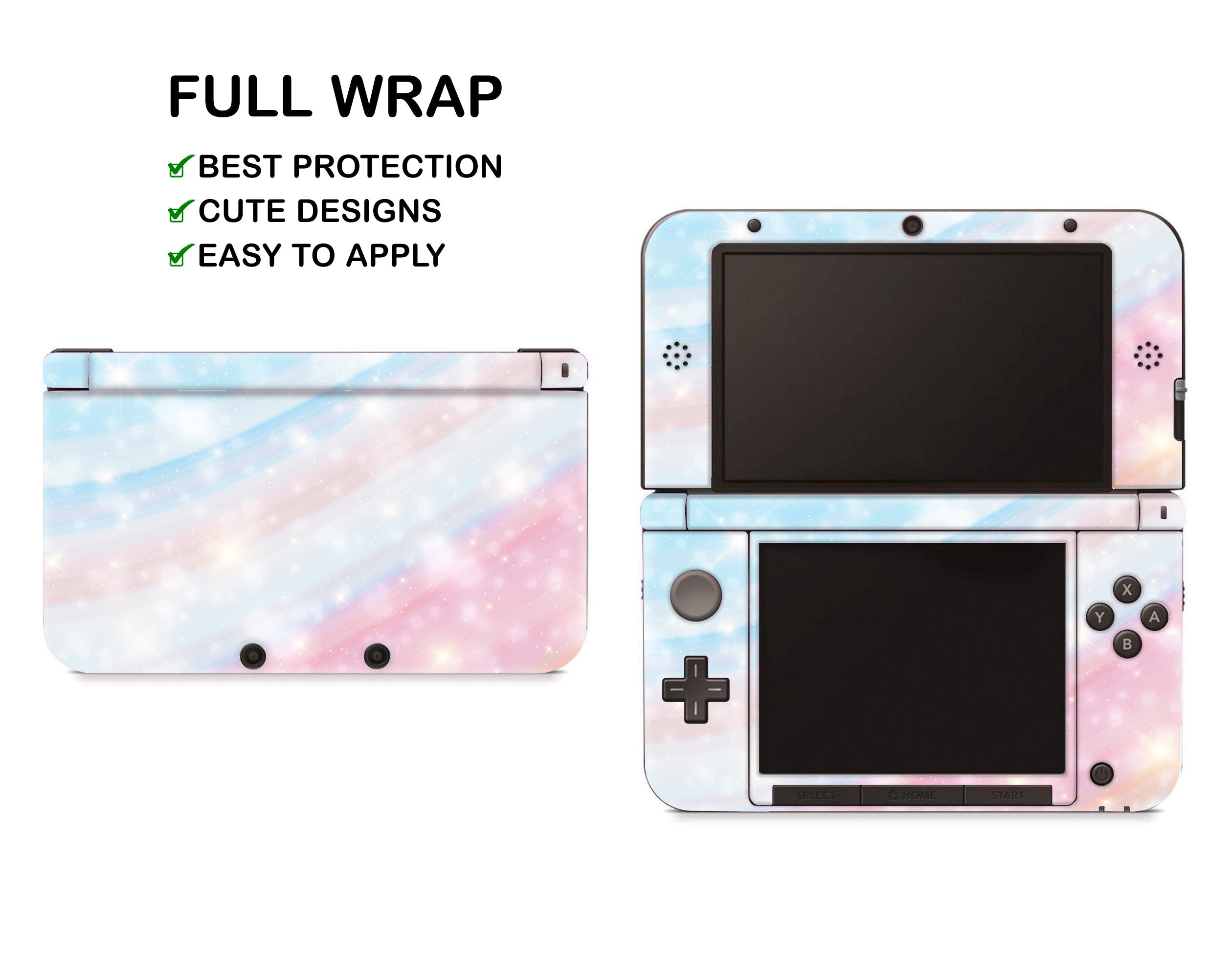 Light Violet Marble Pattern Nintendo 3DS XL Vinyl Skin Blue Sparkles Abstract Decal Nintendo New 3DS XL Sticker Pink Colorful Rainbow Stripe