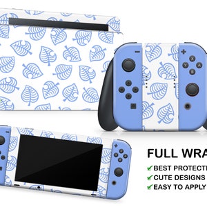 Blå lövmönster Nintendo Switch 2 vinylklistermärke Blå enfärgade Joy-Cons-skin lövkonstklistermärke Nintendo Controller Console Dock-skin