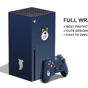 猫とネズミの漫画のXbox One XスキンシールXbox One S青い猫のパターンスキンシールXBox 360 XboxシリーズS XBoxシリーズXビニールスキンシールコンソールデカール