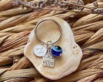 Initial personalised keyring, evil eye keyring, nazar boncuk, protection, Turkish Greek Eye, birthday gift, new home gift, personalised gift