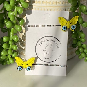 Evil eye, hair clip, hair grip, Bobby pins, hair accessories, nazar boncuk, Turkish Greek eye, children hair clip, protection, butterfly